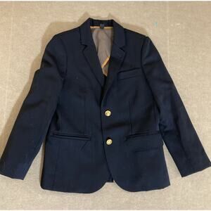 CREWCUTS Ludlow 100% Wool Blazer Youth Sz 8 Navy Blue Jacket Two Gold Button
